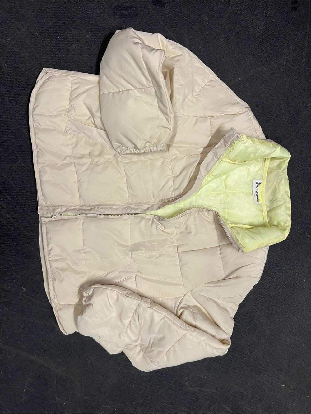 No Boundaries Pale Yellow Quilted Jacket with Soft Lime Accent